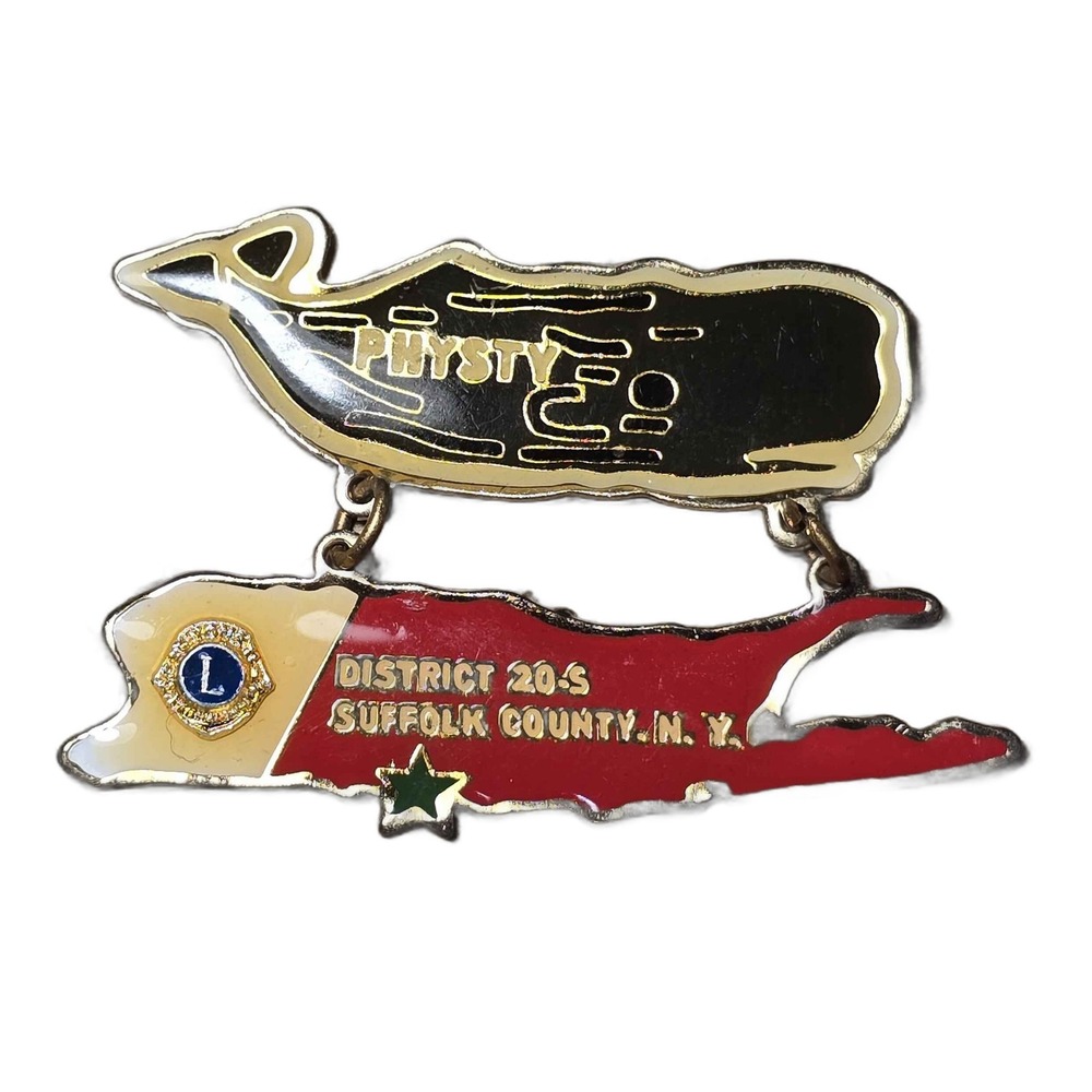 Lions Club District 20-S Long Island NY Physty Whale Lapel Vest‎ Hat Pin I14